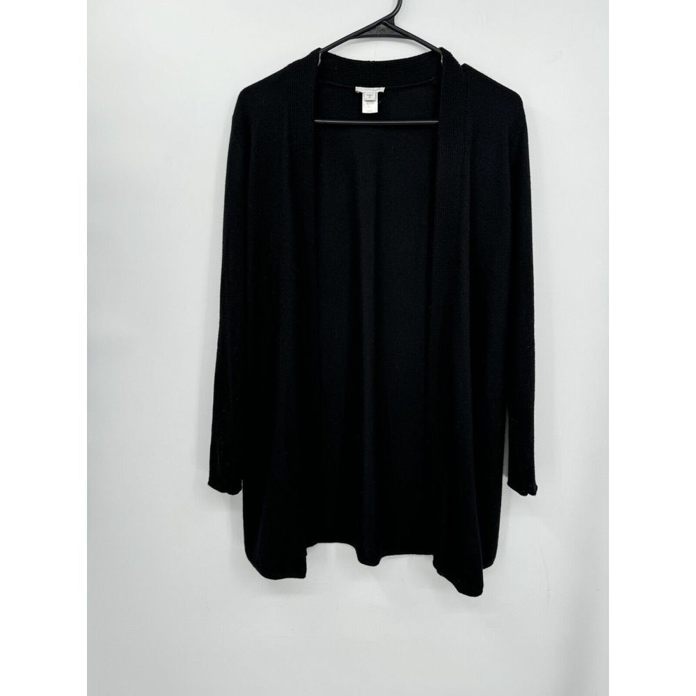 J. Jill XS Cardigan Sweater Womens Black Wool‎ Blend Open Front Ribbed Trim